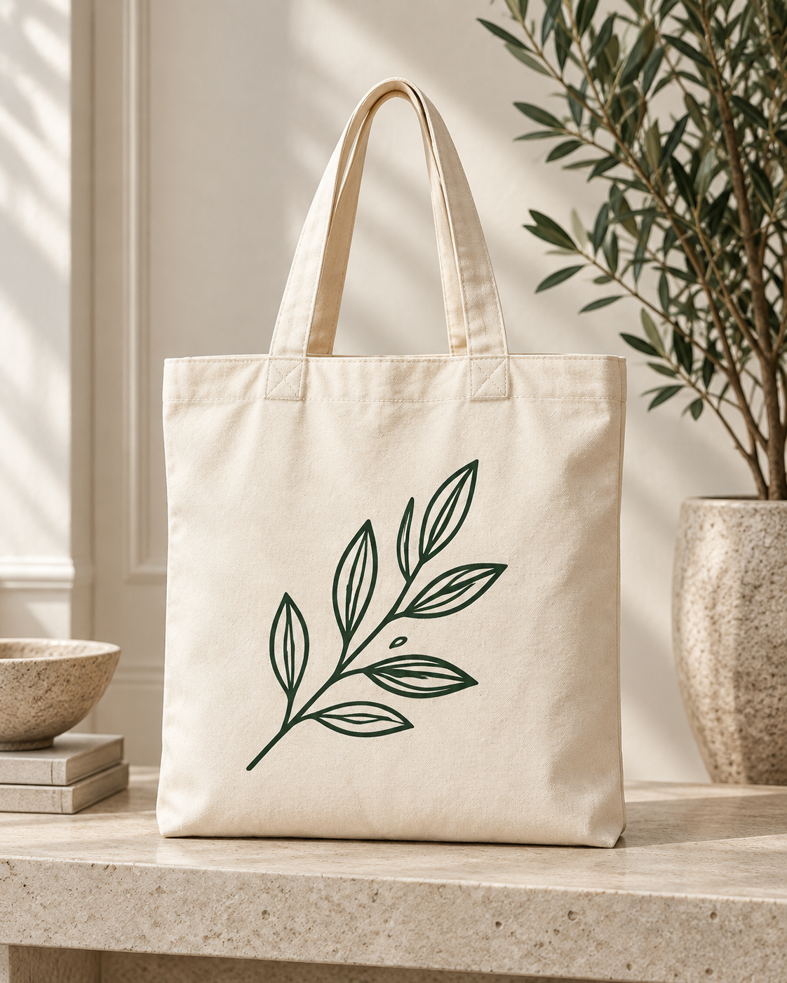 Private-label botanical canvas tote